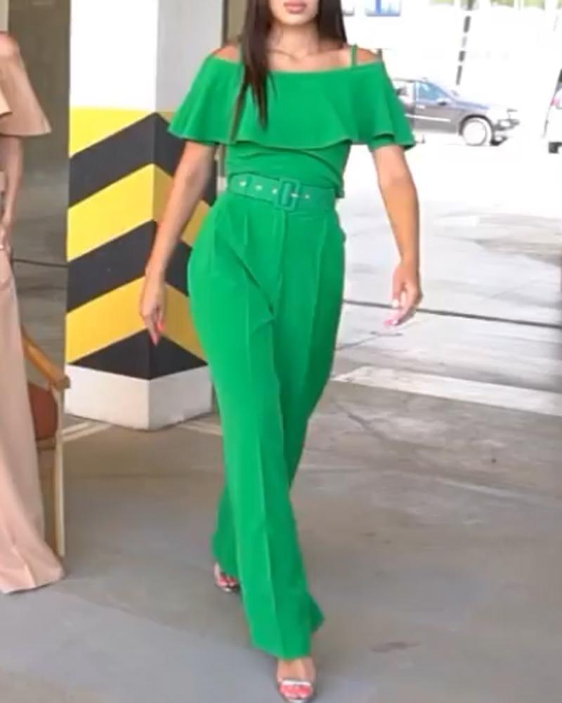 One Shoulder Strap Solid Color Jumpsuit