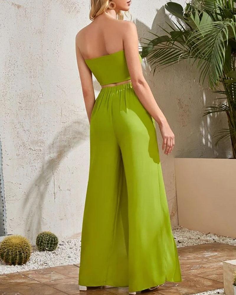 Sexy strapless tube top & loose wide leg pants casual two-piece set