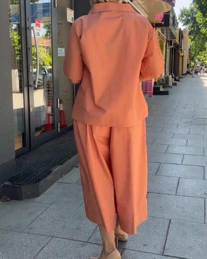 Lapel Top Capri Suit