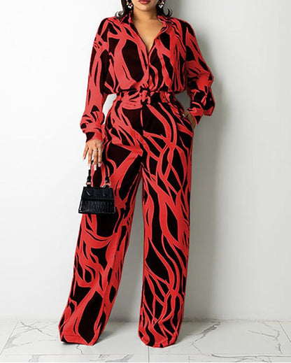 Stylish long-sleeved printed jumpsuit