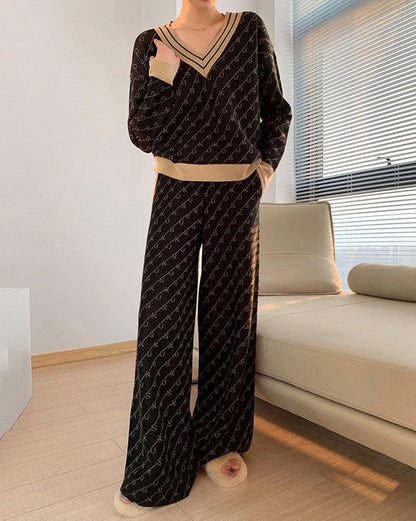 Temperament Double-Sided Jacquard Sweater Two-Piece Set