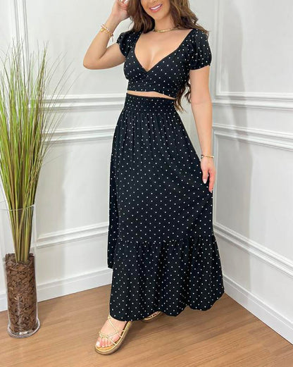 Casual Polka Dot Two Piece Suit