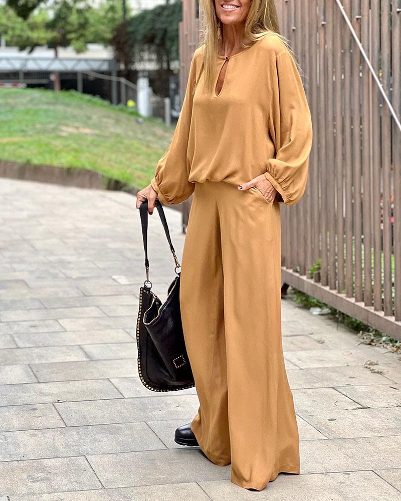 Solid color long-sleeved two-piece suit