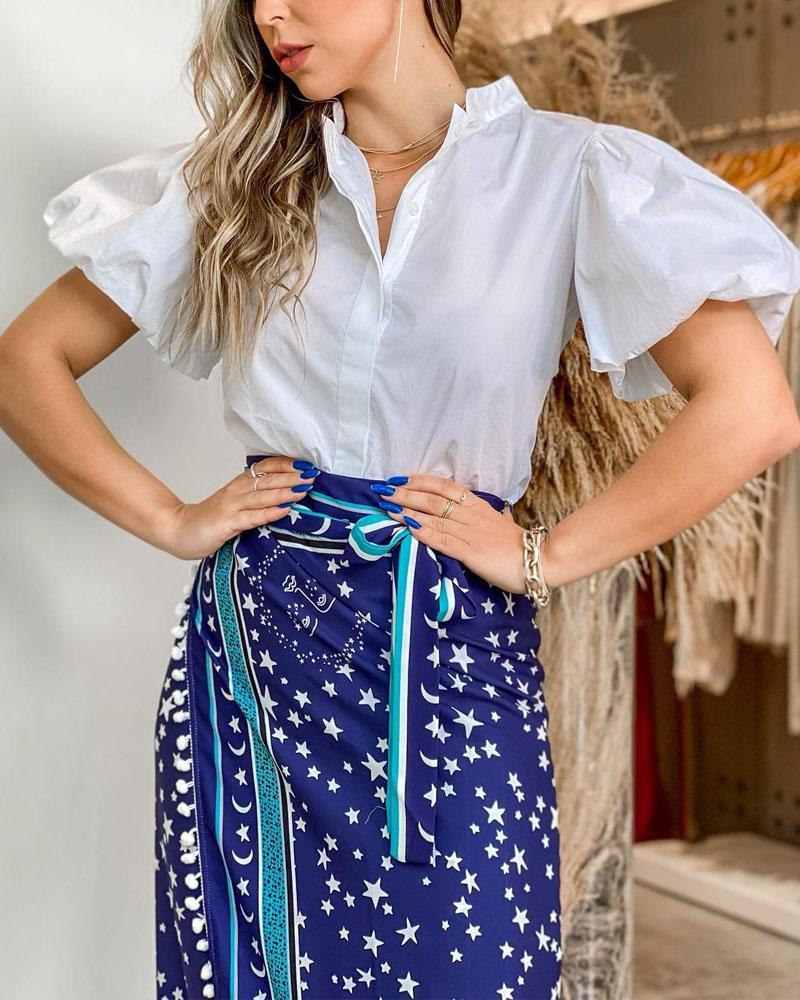 Short Sleeve Shirt Printed Long Skirt Suit