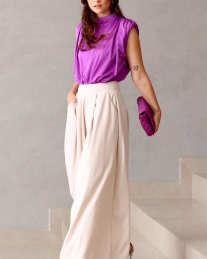 Sleeveless Top Solid Color Pants Set