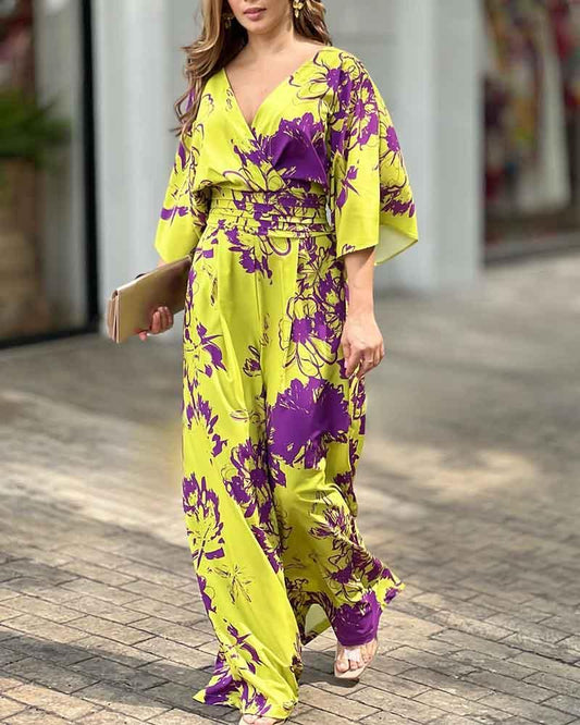 Stylish V-neck printed jumpsuit