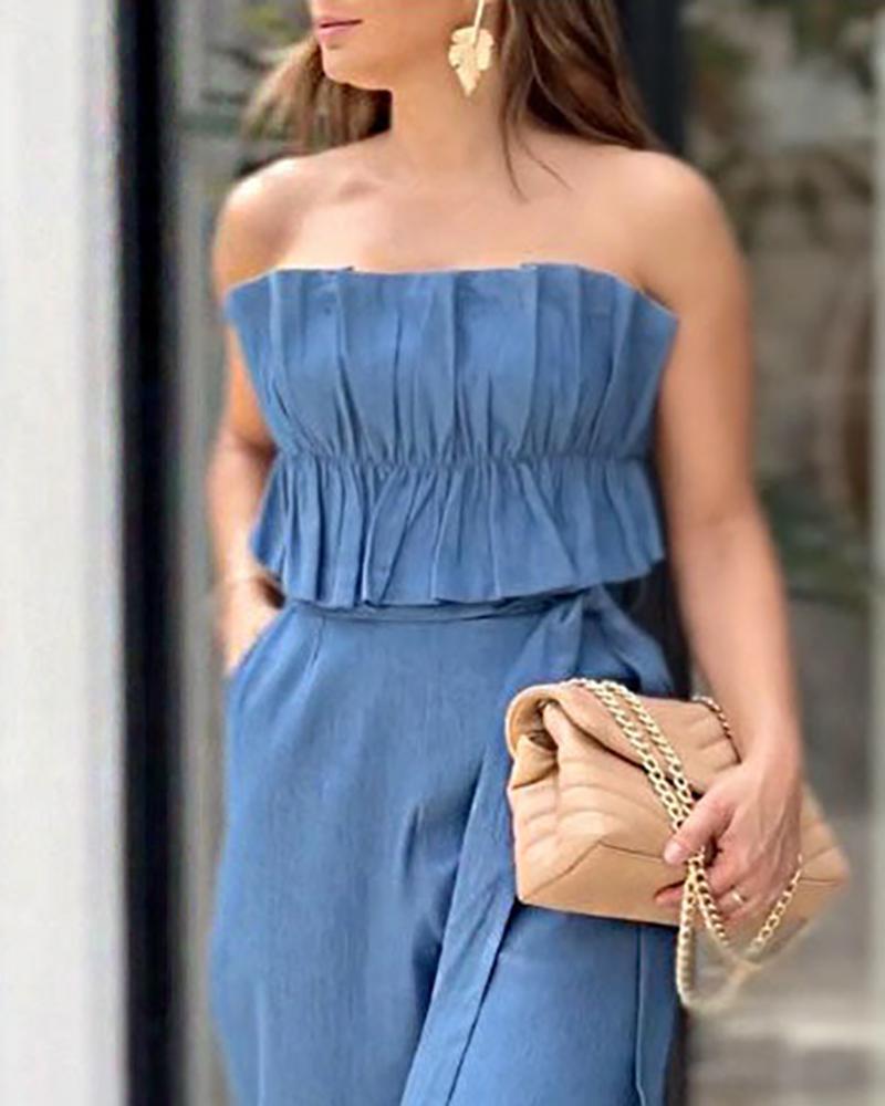 Strapless pleated jumpsuit