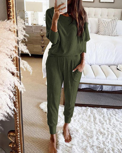 Casual Loose Solid Color Long-sleeves Knitted Set