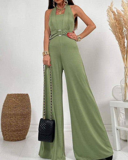 Casual Solid Color Sleeveless Jumpsuit