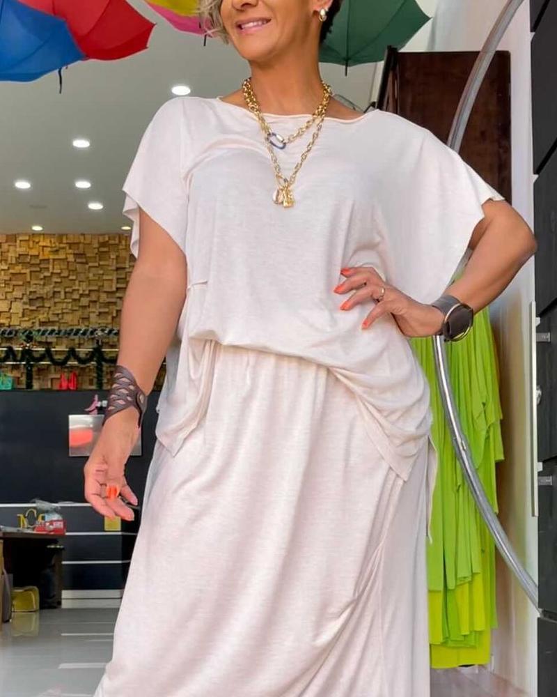 Loose Solid Color T-shirt Long Skirt Suit