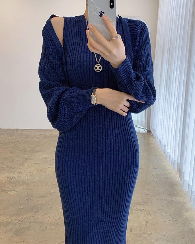 Temperament Round Neck Knitted Dress Two-Piece Set