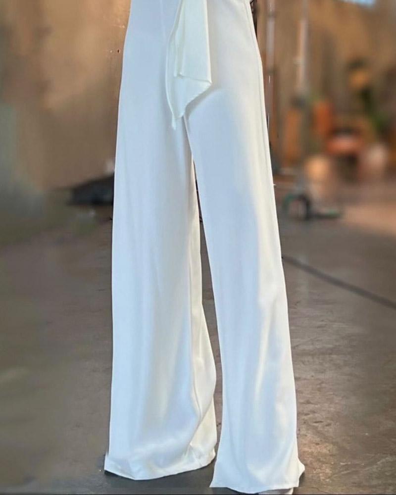 Solid Color Casual Irregular Long Jumpsuit