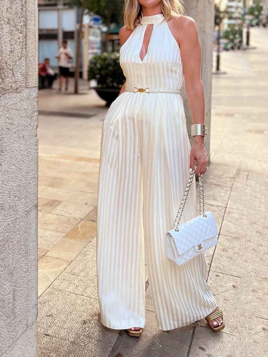 Sleeveless Cutout Striped Jumpsuit