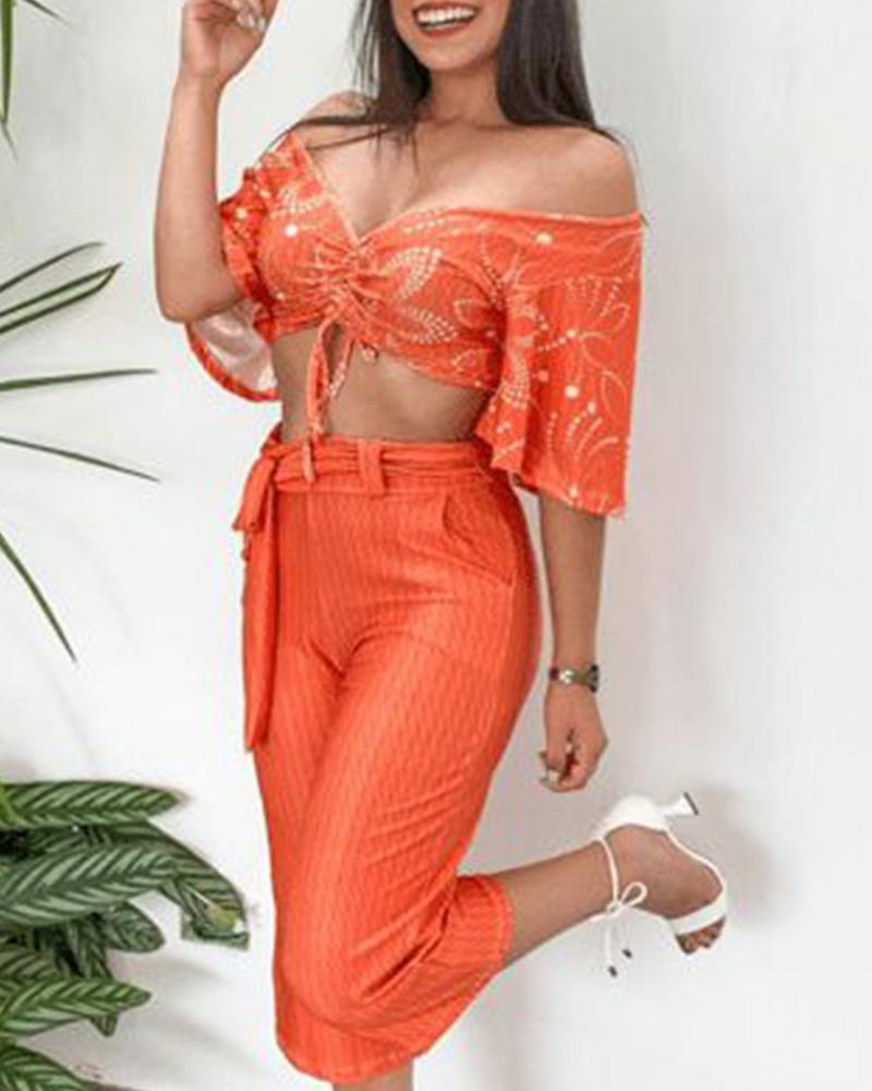 One Shoulder Lace Up Top Capri Suit