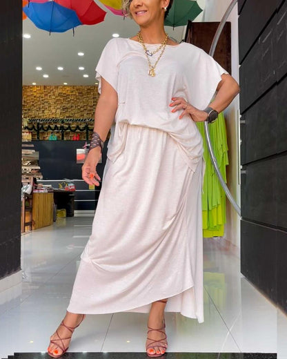 Loose Solid Color T-shirt Long Skirt Suit