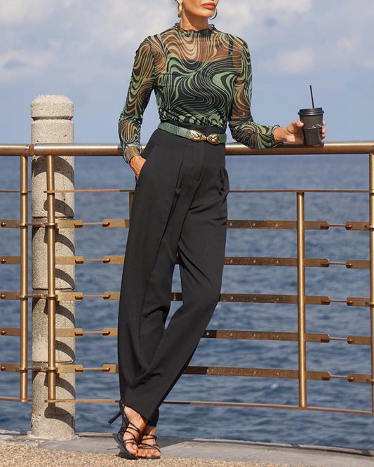 Two-piece set with printed top & trousers