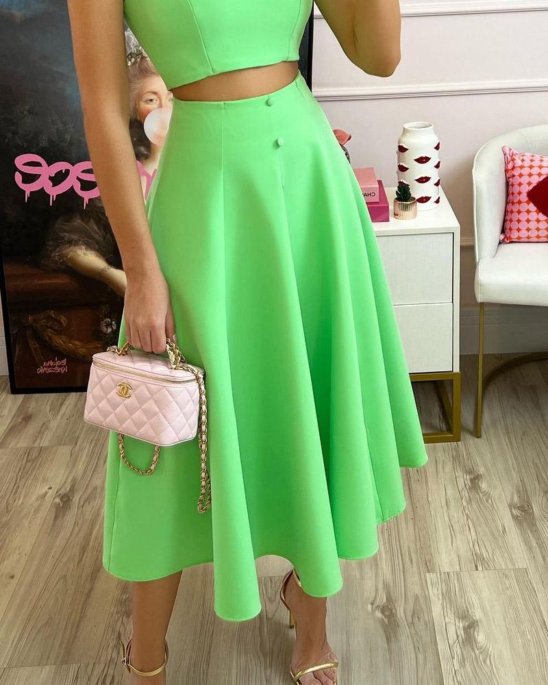 Solid Sleeveless Top Dress Set