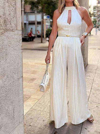 Sleeveless Cutout Striped Jumpsuit