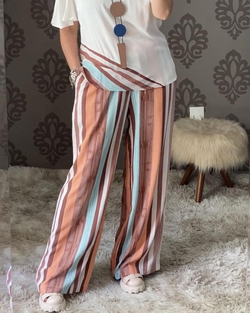 Striped Contrast Pants Casual Suit