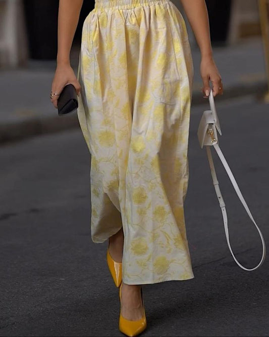 Bubble Sleeve Shoulder-Print Long Dress Set