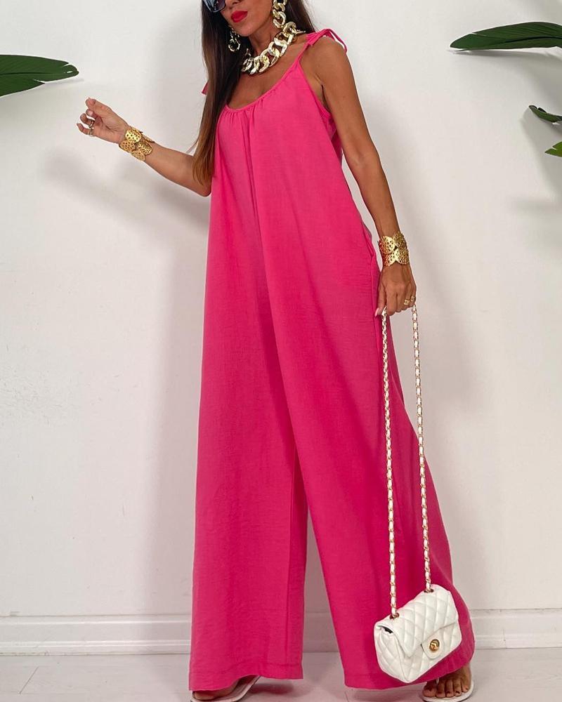 Simple Solid Color Sling Loose Jumpsuit