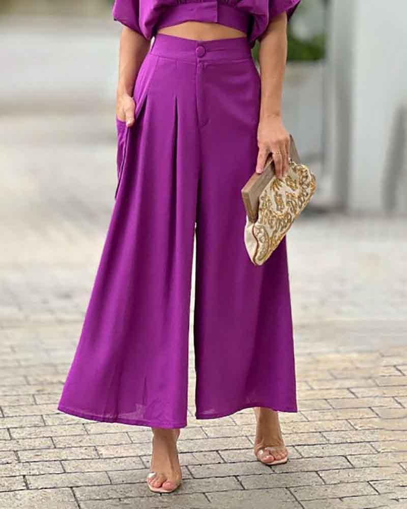 Casual V-neck solid color two-piece suit