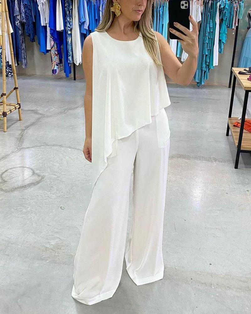 Solid Color Sleeveless Casual Jumpsuit