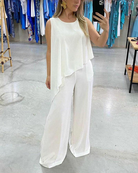 Solid Color Sleeveless Casual Jumpsuit