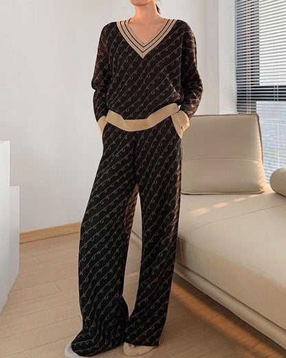 Temperament Double-Sided Jacquard Sweater Two-Piece Set