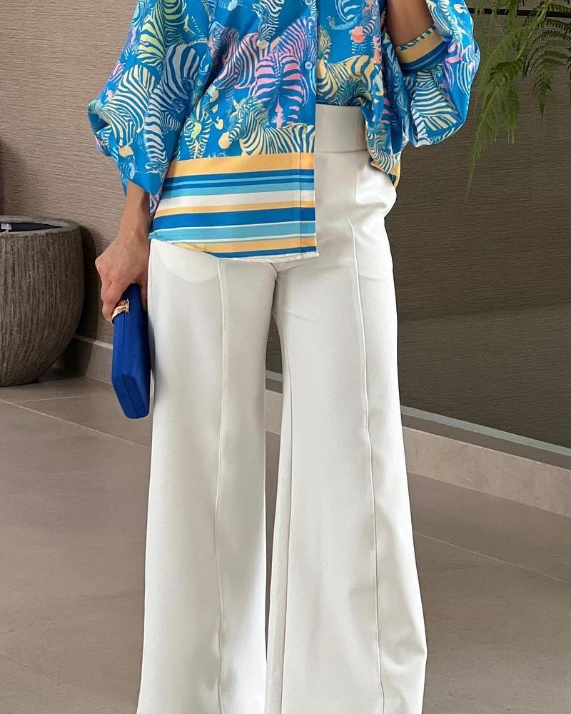 Printed Casual Shirt Straight Pants Set