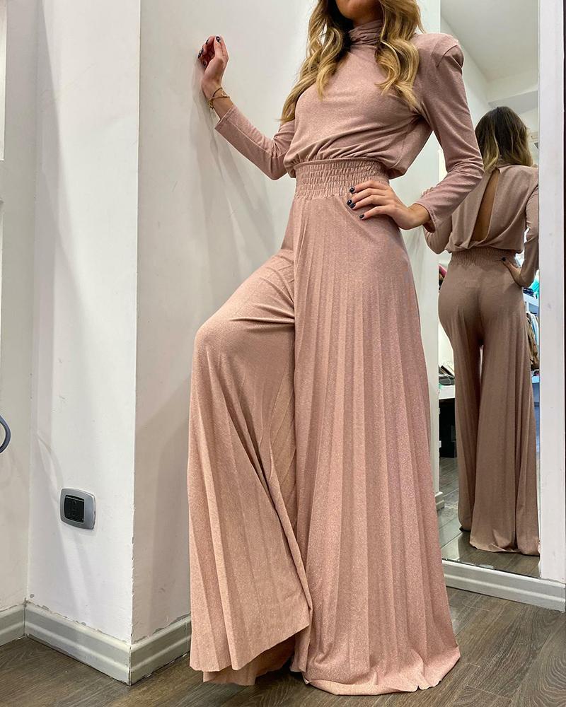 Stylish turtleneck long-sleeved jumpsuit