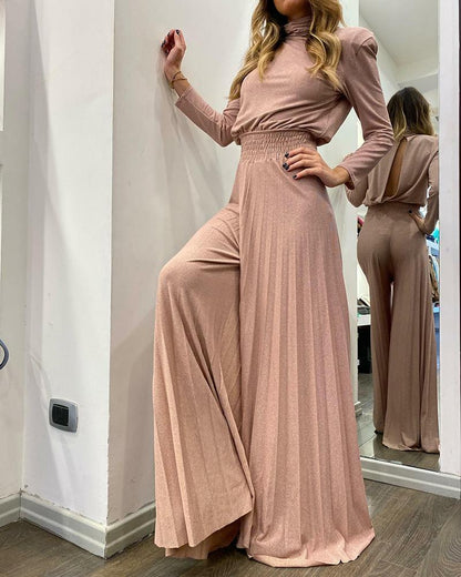 Stylish turtleneck long-sleeved jumpsuit