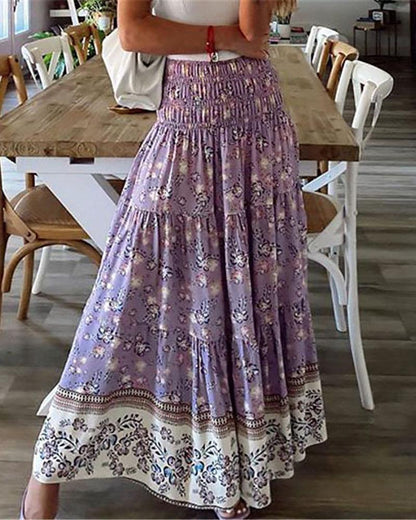 Casual Boho Floral Skirt