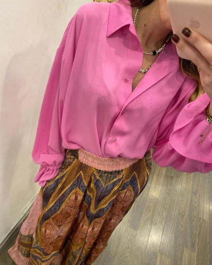 Solid Color Shirt Printed Dress Set