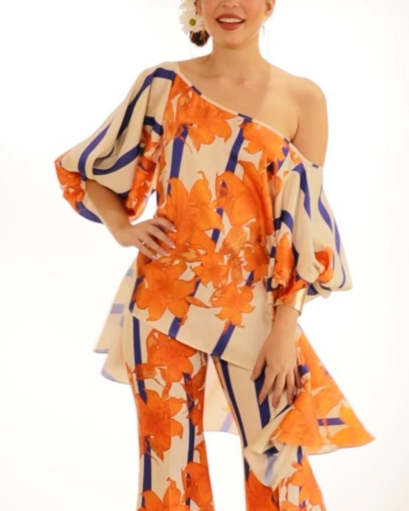 Distinctive Contrast Print Irregular Design Suit