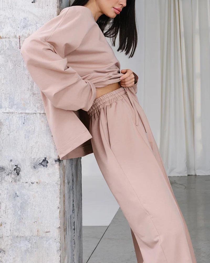 Fashion Casual Long Sleeve Jacket Straight Pants Set