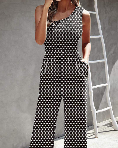 Diagonal Shoulder Top Printed Jumpsuit