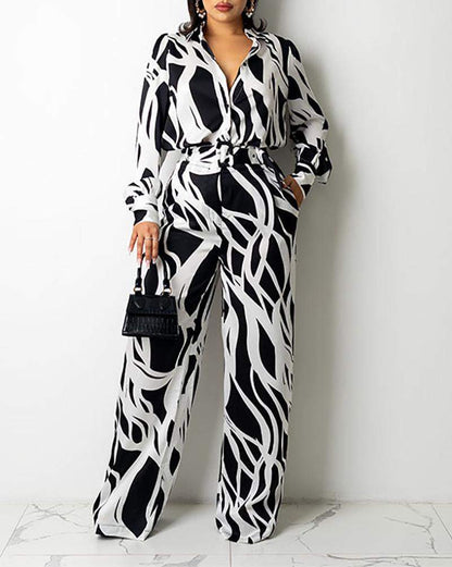 Stylish long-sleeved printed jumpsuit