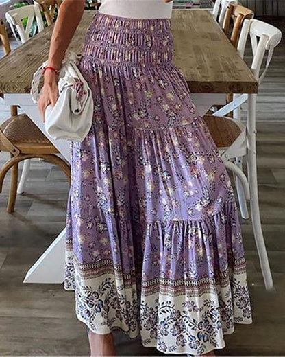 Casual Boho Floral Skirt