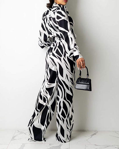 Stylish long-sleeved printed jumpsuit