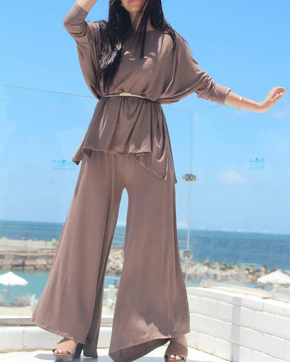 Solid Color Loose Two Piece Suit