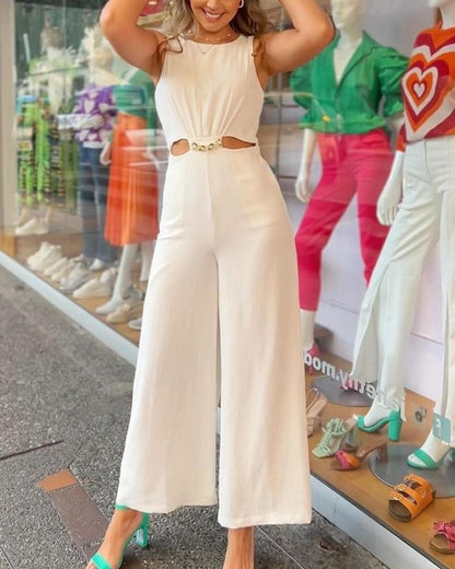 Sleeveless Sexy Show Waist Solid Color Jumpsuit