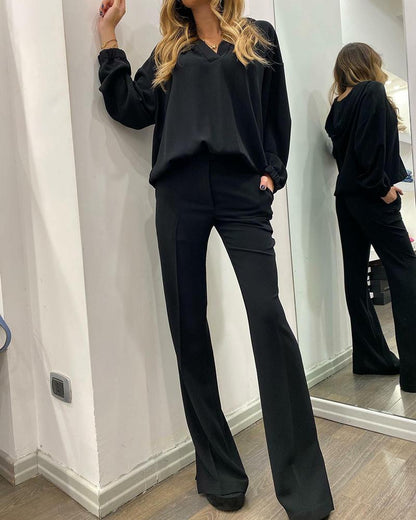 Black Two Piece Hoodie & High Waist Pants