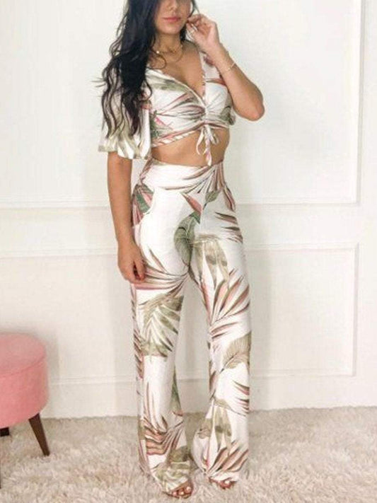 Holiday Casual Style Printed T-shirt Pants Set