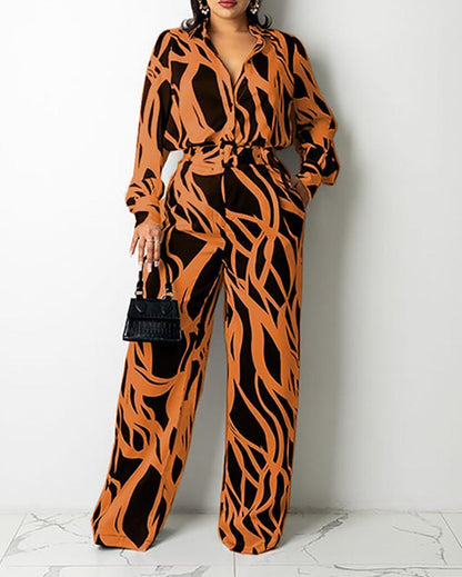 Stylish long-sleeved printed jumpsuit