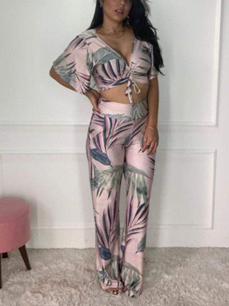 Holiday Casual Style Printed T-shirt Pants Set