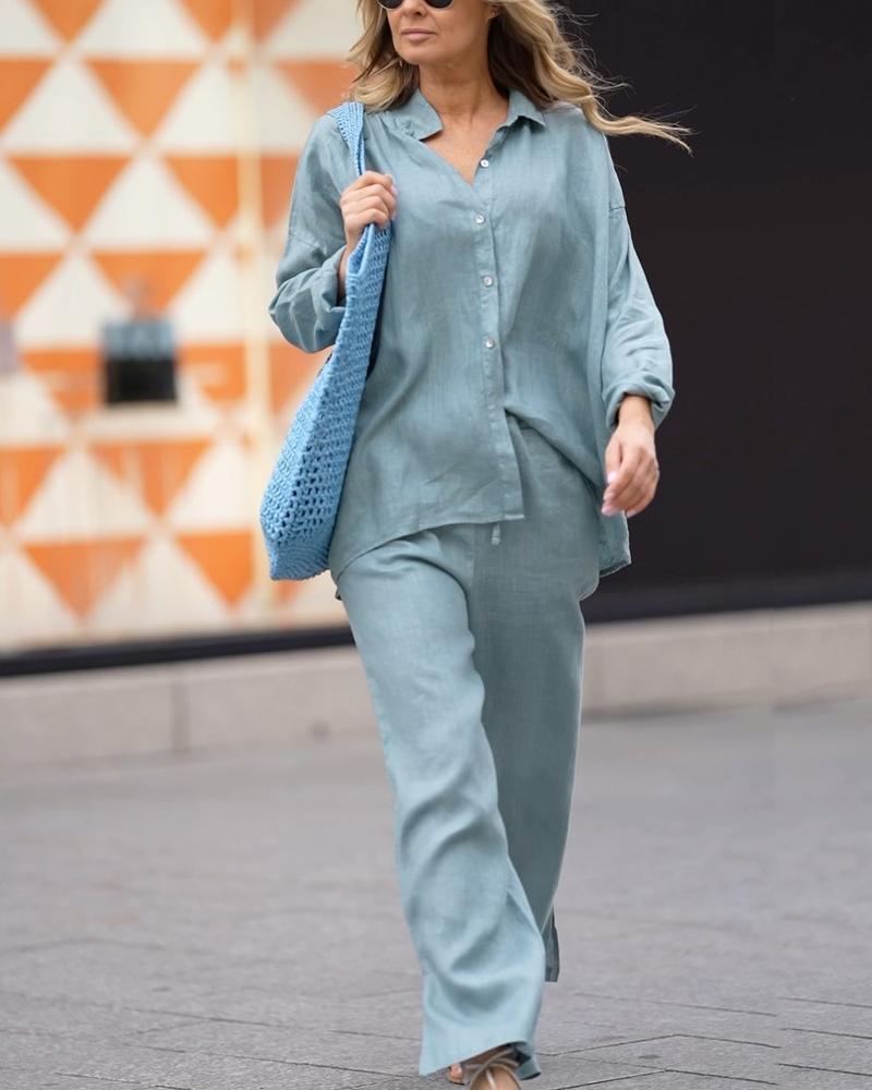 Fashion Solid Color Shirt Straight Pants Casual Suit