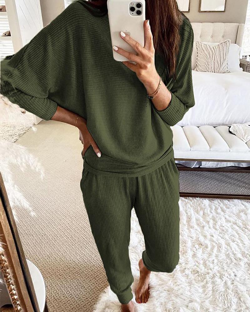 Casual Loose Solid Color Long-sleeves Knitted Set