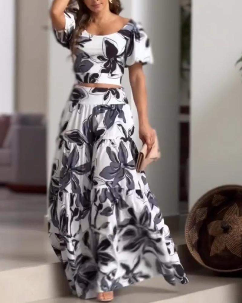 Floral Print Jacket Long Dress Set