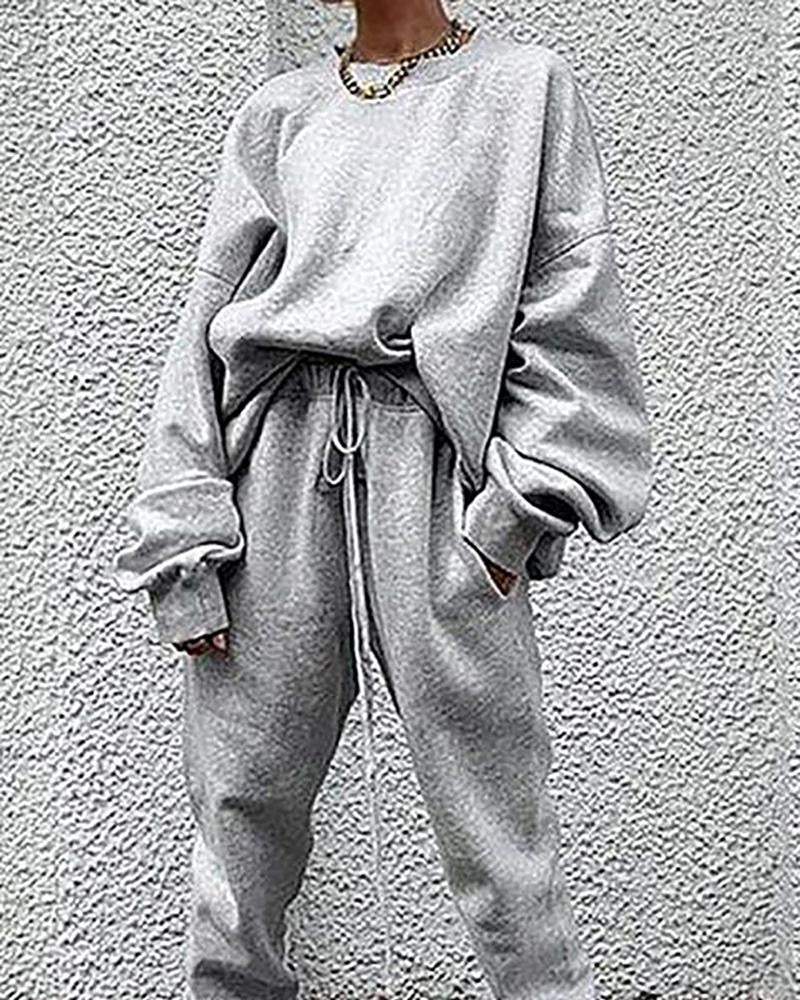 Solid Color Long-sleeved Trousers Loose Leisure Suit